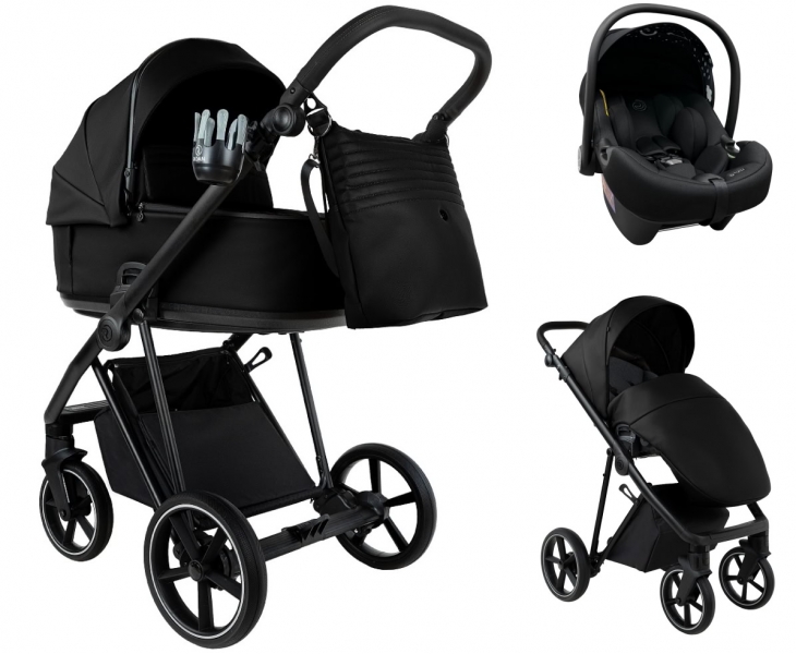 Детская коляска Roan Sol Vintage Leather 2.0 3 в 1 с автокреслом Tutis Elo Lux Edusky Black SL/10/L Black/Black/руч.Черный