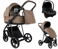 Детская коляска Roan Sol Vintage Leather 2.0 3 в 1 с автокреслом Tutis Elo Lux Edusky Black SL/11/L Camel/Black/руч.Тем.коричневый