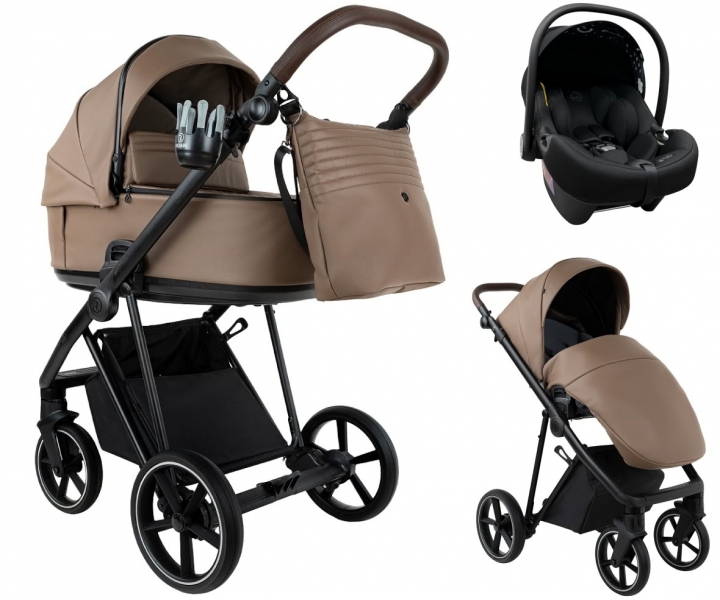 Детская коляска Roan Sol Vintage Leather 2.0 3 в 1 с автокреслом Tutis Elo Lux Edusky Black SL/11/L Camel/Black/руч.Тем.коричневый