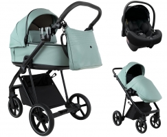 Детская коляска Roan Sol Vintage Leather 2.0 3 в 1 с автокреслом Tutis Elo Lux Edusky Black SL/13/L Misti Mint/Grey/руч. Серый