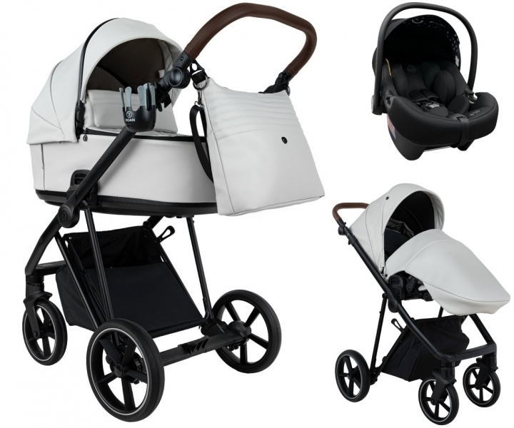 Детская коляска Roan Sol Vintage Leather 2.0 3 в 1 с автокреслом Tutis Elo Lux Edusky Black SL/12/L Island Stone /Black/ руч.Коричневый