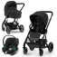 Коляска 3 в 1 Cybex Balios S Lux New 2023 шасси Black, Moon Black (Черный / шасси Черный / с дождевиком)