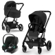 Коляска 3 в 1 Cybex Balios S Lux New 2023 шасси Black, Moon Black (Черный / шасси Черный / с дождевиком)