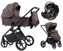 Детская коляска Peppy Monaco 3 в 1 с автокреслом First Brownie коричневый, рама черная