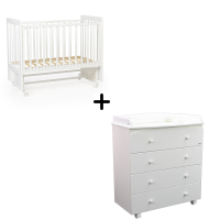 Комплект детская кровать Tutis Cloud 3 (маятник) + комод Tutis Cloud, Белый