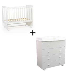 Комплект детская кровать Tutis Cloud 3 (маятник) + комод Tutis Cloud, Белый