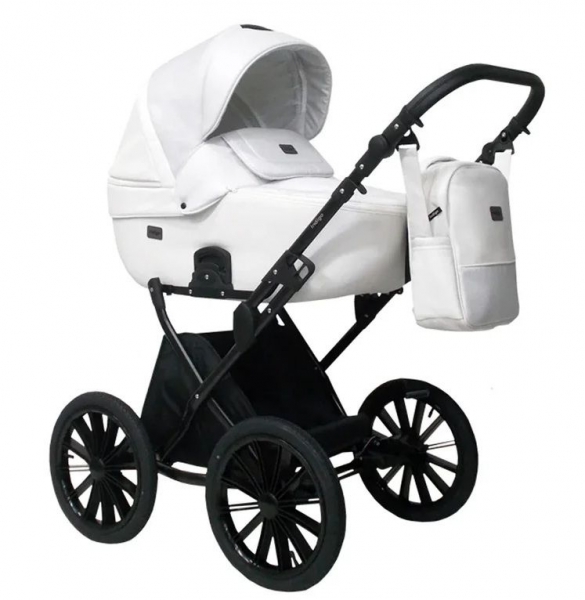 Коляска Indigo porto 2 в 1 po 07 (белая кожа+белый узор)