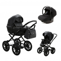 Детская коляска Adamex Chantal Retro Deluxe 3 в 1 C114 (ЧЕРНАЯ 100% КОЖА)