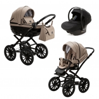 Детская коляска Adamex Chantal Retro Deluxe 3 в 1 C-SA09 (Т.БЕЖЕВАЯ КОЖА)