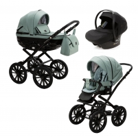 Детская коляска Adamex Chantal Retro Deluxe 3 в 1 C-SA20 (СЕРО-ЗЕЛЕНАЯ КОЖА)