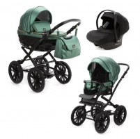 Детская коляска Adamex Chantal Retro Deluxe 3 в 1 C105B  (ИЗУМРДНАЯ 100% КОЖА-ЗОЛОТЫЕ МОЛНИИ)