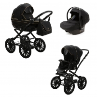 Детская коляска Adamex Chantal Retro 3 в 1 C1-A  (ЧЕРНЫЙ+ЗОЛОТЫЕ МОЛНИИ)