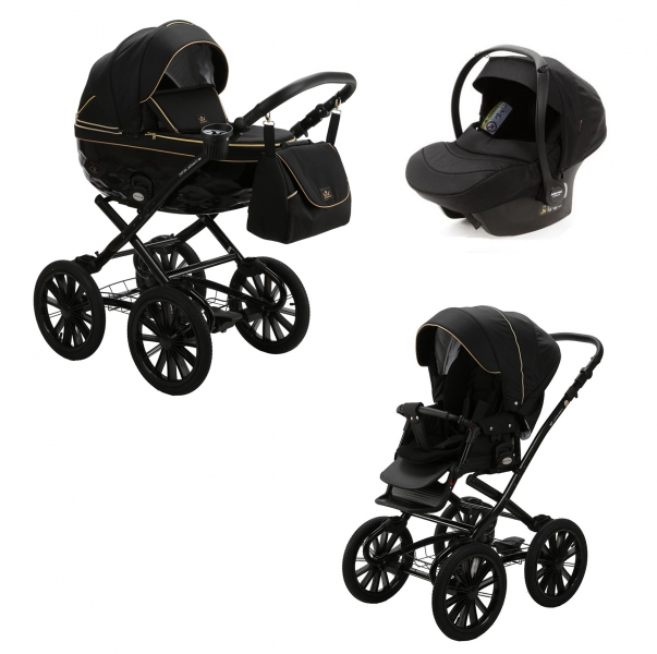 Детская коляска Adamex Chantal Retro 3 в 1 C1-A (ЧЕРНЫЙ+ЗОЛОТЫЕ МОЛНИИ)
