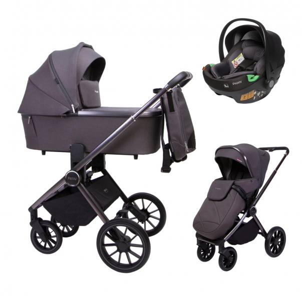 Детская коляска Peppy Monaco 3 в 1 с автокреслом First Antrazit серый