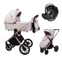 Детская коляска Peppy Monaco GP 3 в 1 с автокреслом First Beige рама беж
