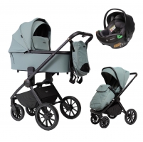 Детская коляска Peppy Monaco 3 в 1 с автокреслом First Mint (зеленый), рама черная