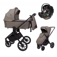 Детская коляска Peppy Monaco 3 в 1 с автокреслом First Sandstone (песочный), рама черная