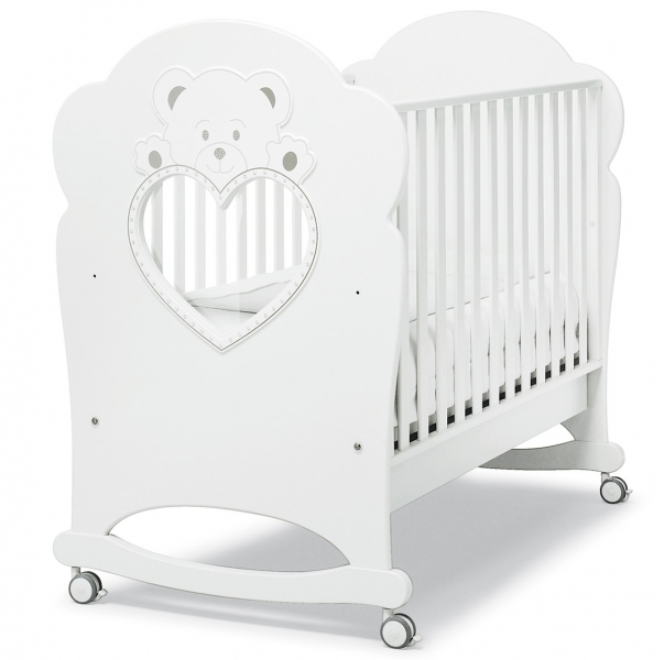 Детская кроватка Erbesi Cucciolo 125х65 см колесо-качалка белый