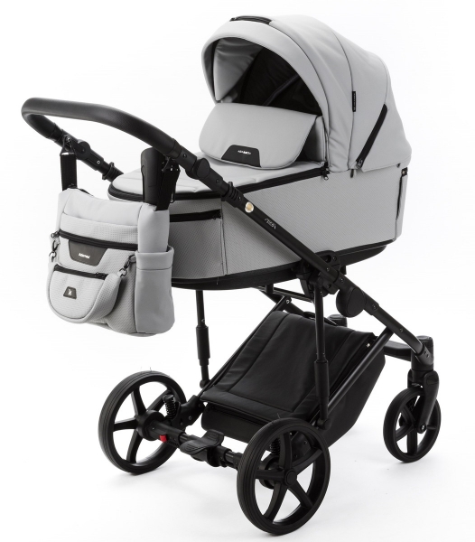 Детская коляска Adamex Zico Deluxe New 2 в 1 ZN-SA03 СВЕТЛО-СЕРАЯ КОЖА