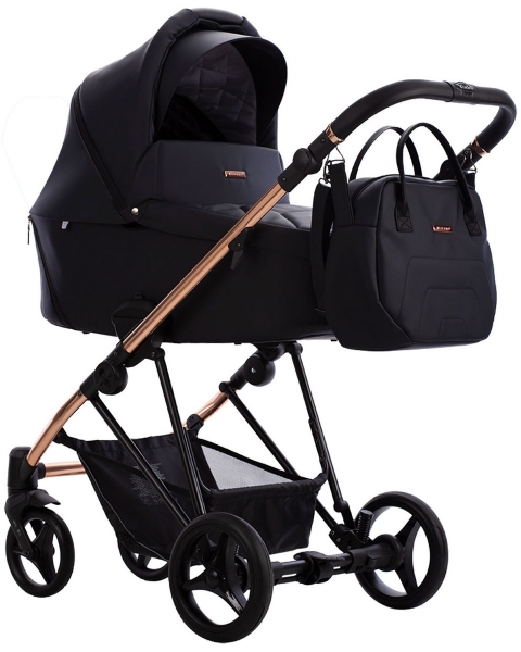 Детская коляска Bebetto Yoddi Premium Class 2 в 1 02 черная кожа рама бронза