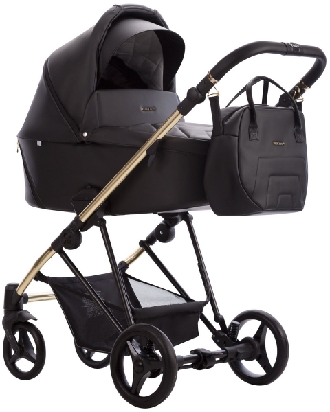 Детская коляска Bebetto Yoddi Premium Class 2 в 1 02 черная кожа рама золото
