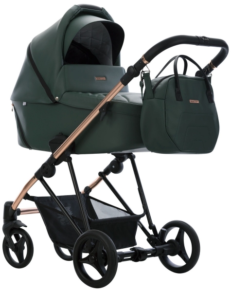 Детская коляска Bebetto Yoddi Premium Class 2 в 1 04 зеленая кожа рама бронза