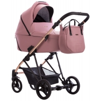 Детская коляска Bebetto Yoddi Premium Class 2 в 1 05 розовая кожа рама бронза