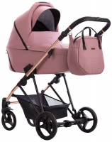 Детская коляска Bebetto Yoddi Premium Class 2 в 1 05 розовая кожа рама бронза