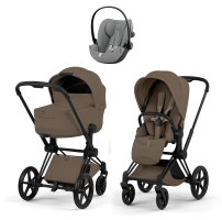 Коляска 3 в 1 Cybex Priam V Matt Black Style Coconut Brown + Cloud G3 Stone Grey Plus