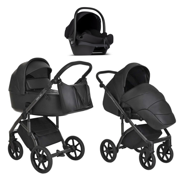 Детская коляска Roan Bass Next Кожа 3 в 1 с автокреслом Tutis Elo Lux EduSky Black RN088/1 Black/Black