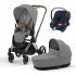 Коляска 3 в 1 Cybex Priam IV Chrome Brown complete и автокресло Aton B2 i-Size Bay Blue Mirage Grey