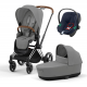 Коляска 3 в 1 Cybex Priam IV Chrome Brown complete и автокресло Aton B2 i-Size Bay Blue Mirage Grey