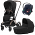 Коляска 3 в 1 Cybex Priam IV Rosegold и автокресло Aton B2 i-Size Sepia Black/Bay Blue