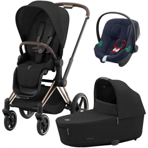 Коляска 3 в 1 Cybex Priam IV Rosegold и автокресло Aton B2 i-Size Sepia Black/Bay Blue