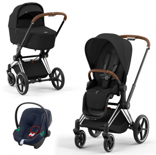 Коляска 3 в 1 Cybex Priam IV Chrome Brown и автокресло Aton B2 i-Size Bay Blue Sepia Black