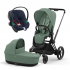 Коляска 3 в 1 Cybex Priam IV Chrome Brown complete и автокресло Aton B2 i-Size Bay Blue Leaf Green