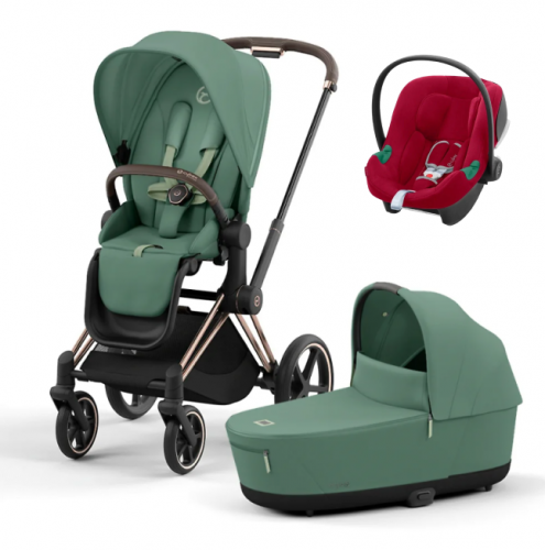 Коляска 3 в 1 Cybex Priam IV Rosegold и автокресло Aton B2 i-Size Leaf Green/Dynamic Red