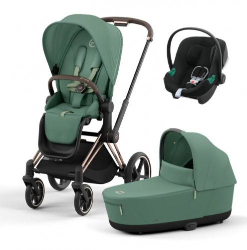 Коляска 3 в 1 Cybex Priam IV Rosegold и автокресло Aton B2 i-Size Leaf Green/Volcano Black