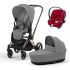 Коляска 3 в 1 Cybex Priam IV Rosegold и автокресло Aton B2 i-Size Mirage Grey/Dynamic Red