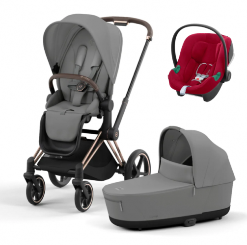 Коляска 3 в 1 Cybex Priam IV Rosegold и автокресло Aton B2 i-Size Mirage Grey/Dynamic Red