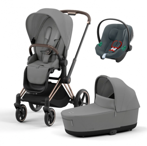 Коляска 3 в 1 Cybex Priam IV Rosegold и автокресло Aton B2 i-Size Mirage Grey/Steel Grey