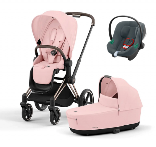 Коляска 3 в 1 Cybex Priam IV Rosegold и автокресло Aton B2 i-Size Peach Pink/Steel Grey