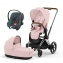 Коляска 3 в 1 Cybex Priam IV Chrome Brown и автокресло Aton B2 i-Size Steel Grey Peach Pink