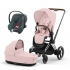 Коляска 3 в 1 Cybex Priam IV Chrome Brown и автокресло Aton B2 i-Size Steel Grey Peach Pink