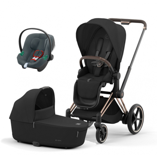 Коляска 3 в 1 Cybex Priam IV Rosegold и автокресло Aton B2 i-Size Sepia Black/Steel Grey