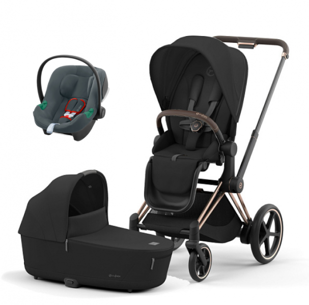 Коляска 3 в 1 Cybex Priam IV Rosegold и автокресло Aton B2 i-Size Sepia Black/Steel Grey