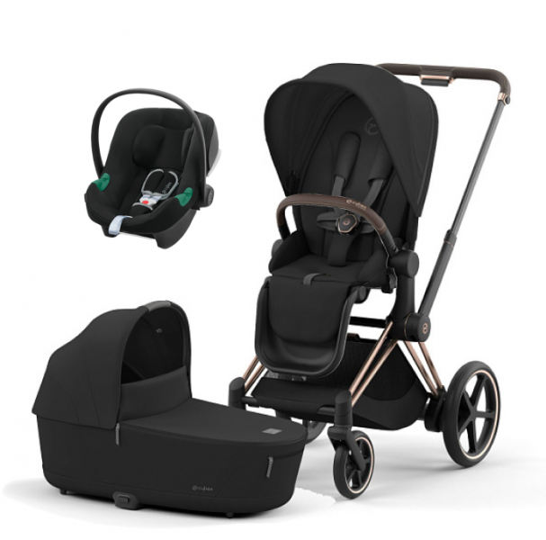 Коляска 3 в 1 Cybex Priam IV Rosegold и автокресло Aton B2 i-Size Sepia Black/Volcano Black