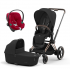 Коляска 3 в 1 Cybex Priam IV Rosegold и автокресло Aton B2 i-Size Sepia Black/Dynamic Red