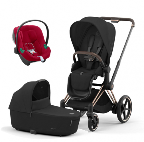 Коляска 3 в 1 Cybex Priam IV Rosegold и автокресло Aton B2 i-Size Sepia Black/Dynamic Red