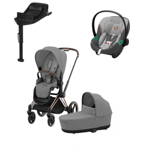 Коляска 3 в 1 Cybex Priam IV Rosegold и автокресло Aton S2 i-Size с базой Base One Mirage Grey/Lava Grey